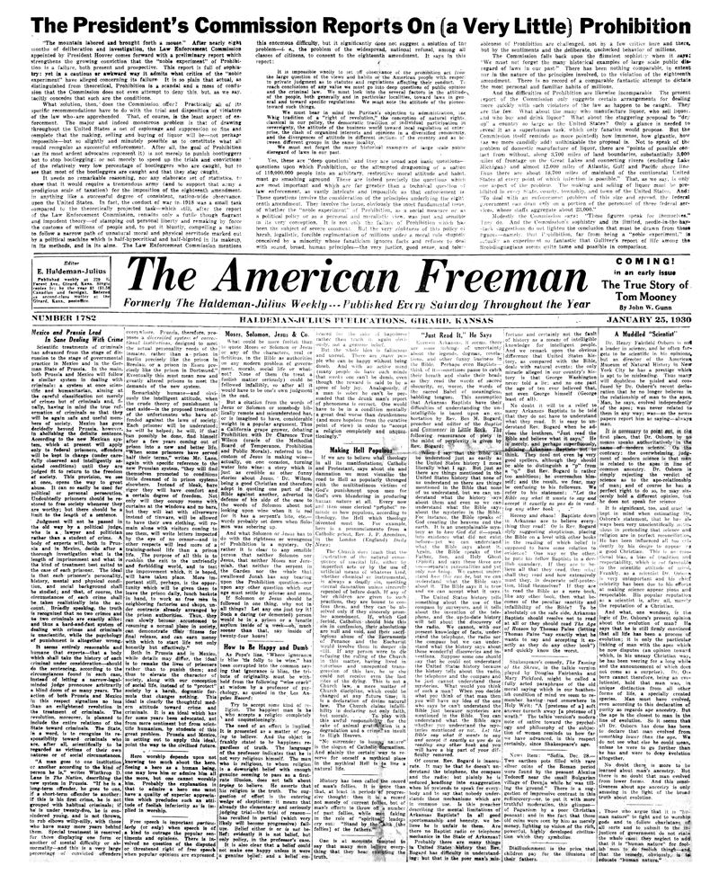 (image for) The American Freeman, Number 1782, Jan. 25, 1930. - Click Image to Close